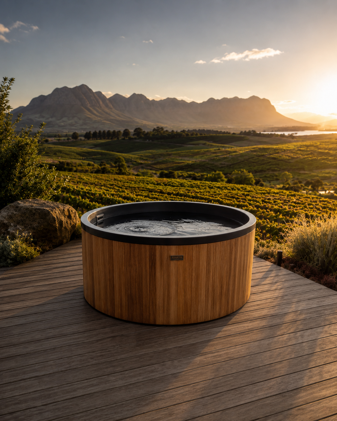 Cold plunge overlooking the Winelands mountains